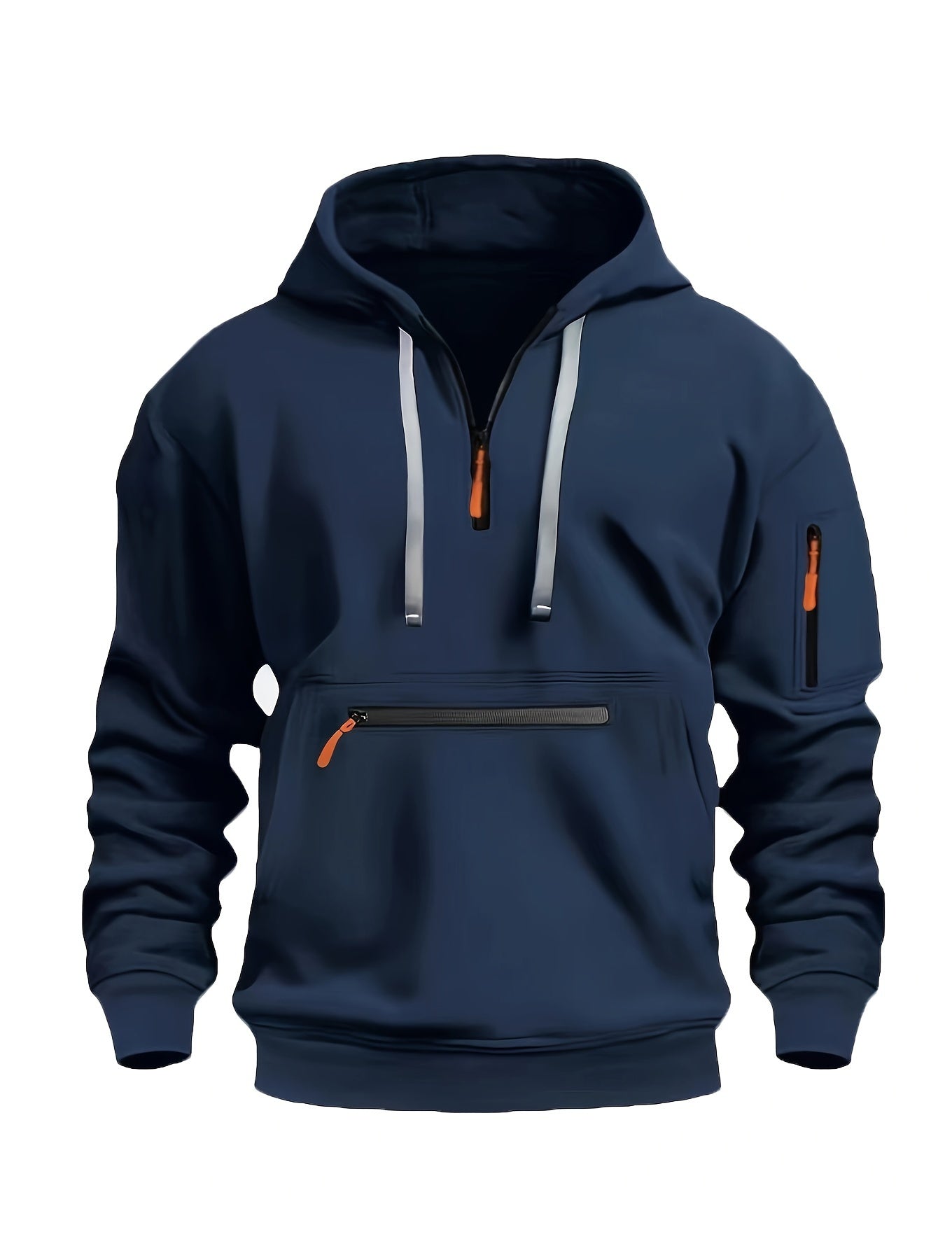 220gsm 100% Polyester Long Sleeve Hoodie - Men's Solid Color Regular Fit Casual Pullover with Zipper Pocket for Fall/Winter