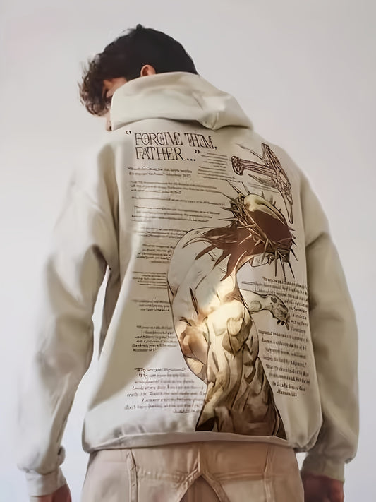 Men'S Fleece Hoodie Letter Print Kangaroo Pocket Drawstring Print Hoodie