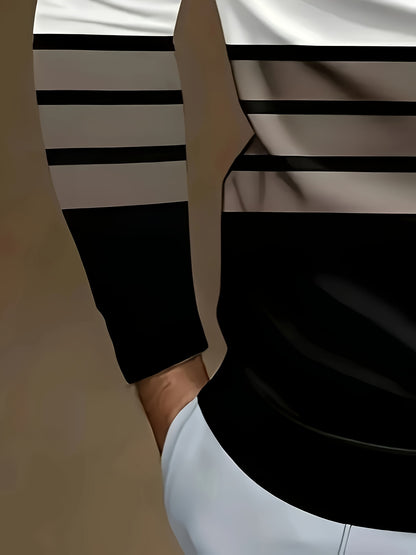 Men's Long Sleeved Zipper Collar Shirt Striped Fashion Spring And Autumn Polo Shirt Collar