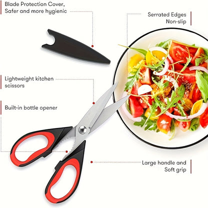 2-Pack Stainless Steel Kitchen Scissors - Heavy Duty All-Purpose Meat & Poultry Shears with Non-Slip Handles, Dishwasher Safe, Sharp Cutting Edge for Cooking & Utility Use - Black & Red/Black & Gray