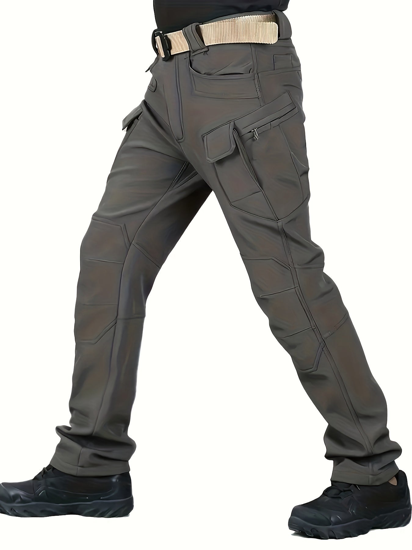 Men'S Outdoor Military Tactical Pants, Soft Shell Fleece Lined, Waterproof Windproof Warm Work Pants, Autumn/Winter Season, Polyester 90.70%, Spandex 9.30%, Solid Color, Sports Style, Regular Fit, Mid Waist, Woven Fabric, 320