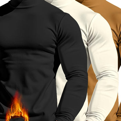 Men's 3pcs Set: Cozy Turtleneck Sweatshirts - Long Sleeve, Casual Pullover for Fall/Winter, Polyester Blend