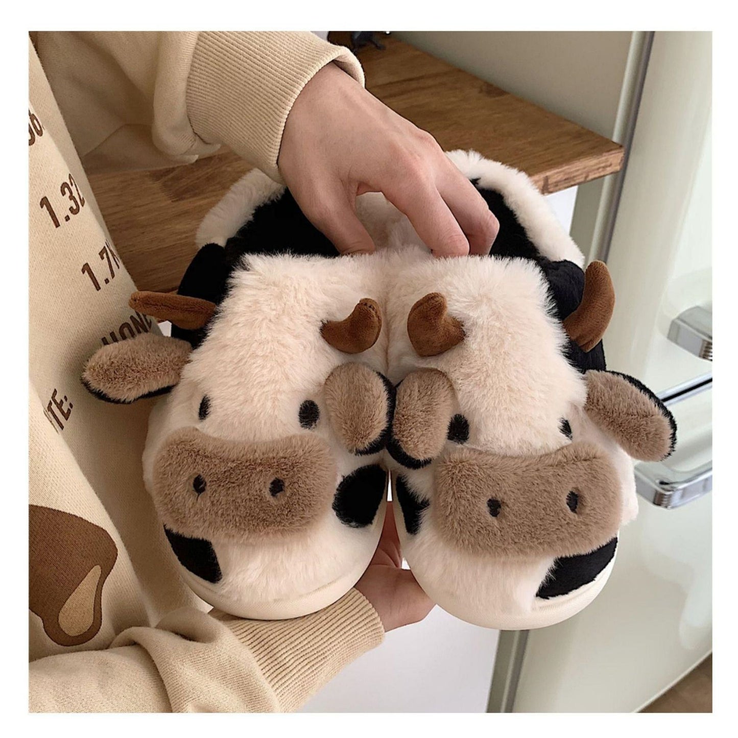 Fuzzy Cute Cow Slippers For Women Winter Warm Cozy Animal Fluffy Kawaii House Slippers Cute Slippers