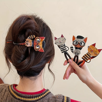 4pcs Cute Cartoon Cat Acrylic Hair Clips - Colorful Animal Print, Sweet Style Twist Barrettes for Women & Girls - Perfect Gift for Christmas, New Year, Valentine's Day