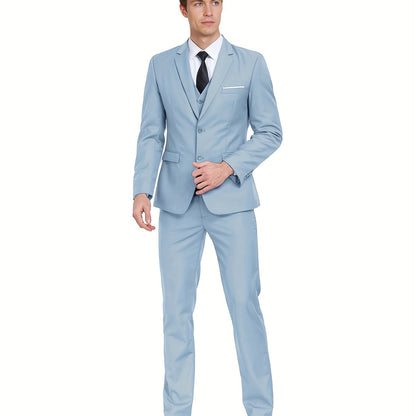 Men's Suits Set 3pcs Business Work Banquet Performance Travel Holiday Vacation Daily Birthday Gift Dress Tuxedo Jacket Coat Blazer Vest Pants Suit Set for Men Size XS-XXXL Wedding Season