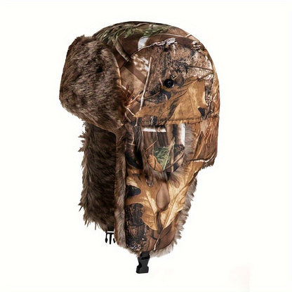 Camouflage Winter Trapper Hat Unisex Coldproof Fleece Ear Flap Hats Outdoor Hunting Hiking Bomber Hat For Women & Men