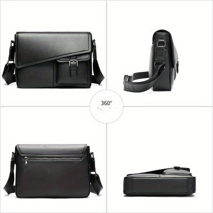 Genuine Leather Unisex Crossbody Messenger Bag - Sleek Minimalist Design with Adjustable Strap, Multiple Compartments & Metal Hardware, Black for Men & Women, Casual & Professional Use, Versatile Travel Purse | Korean Fashion