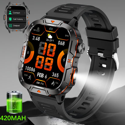 LONZERUI2024 Men'S Smartwatch, 4.98cm HD IPS Screen, Alloy Body, Silicone Strap, with 420mAh Rechargeable Battery, Wireless 5.2, USB Charging, Flashlight, IP68 Waterproof, 240p Display, 95% Screen Ratio, ≤36V for Android/iO