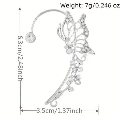 1/ 2pcs/ set of fashionable and shiny butterfly fairy earrings, exquisite and luxurious fairy ear crawling earrings, no need for perforation, suitable for women and girls, handmade fantasy role-playing elf ears