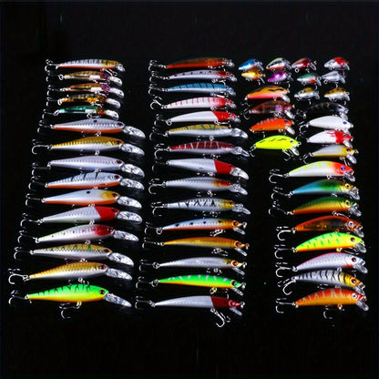 56pcs Premium Minnow Fishing Lures Kit - Hard Bait Plastic Tackle Crank Baits for Freshwater and Saltwater Fishing - Lifelike Design for Increased Catch Rates