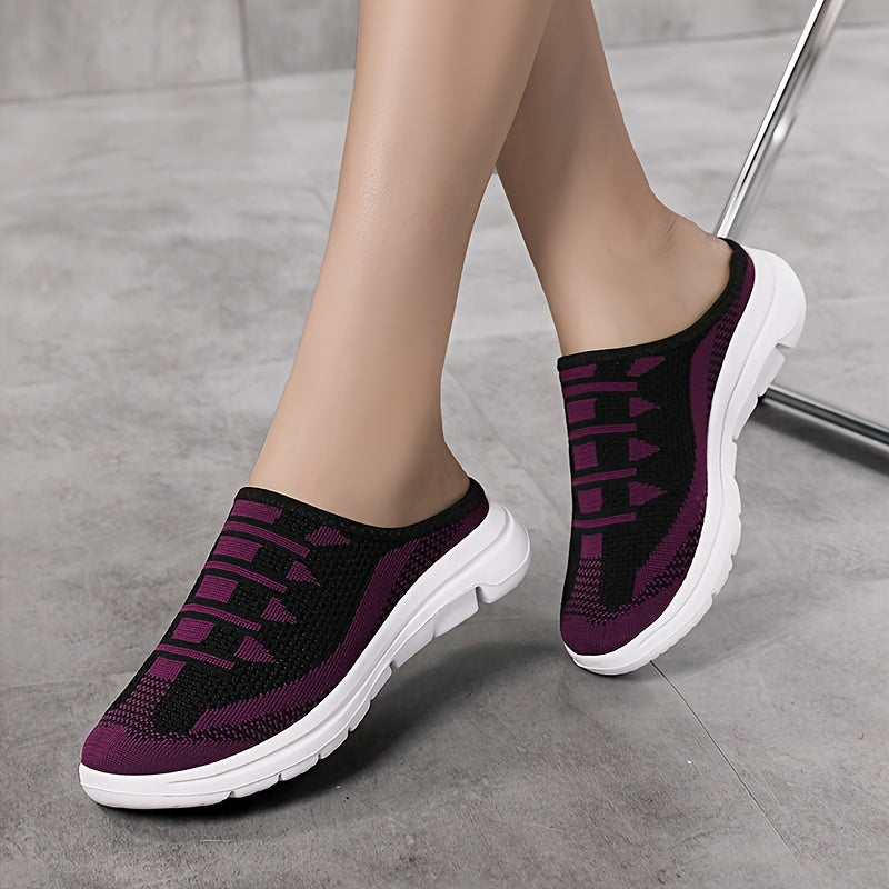 Women's Slip-On Sneakers, Casual Backless Walking Sports Shoes, Breathable & Lightweight Walking Mule Shoes, Plus Size