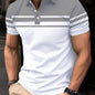 Men's Stripes Color Blocking Print Summer Short Sleeve Lapel T-shirt, Casual Comfy Sports Top As Gift
