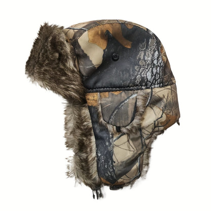 Camouflage Winter Trapper Hat Unisex Coldproof Fleece Ear Flap Hats Outdoor Hunting Hiking Bomber Hat For Women & Men