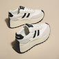 1 Pair Women'S Fashion Chunky Sneakers 2024, Striped Low Top Lace-Up Sports Shoes, All-Season Lightweight Casual Athletic Footwear with Plain Toe, Fabric Upper & Inner, PVC Sole, No-Print Design