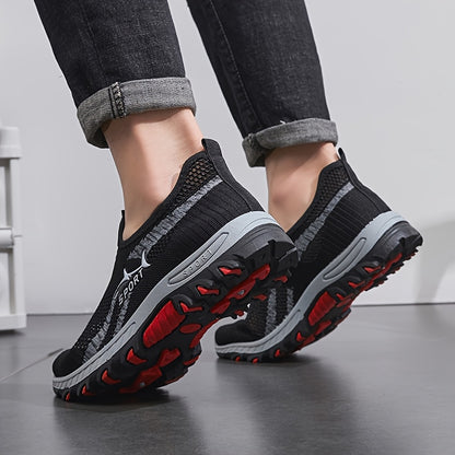 Men's Slip On Mesh Breathable Non Slip Sneakers, Durable Comfy For Spring Summer Outdoor Hiking Camping Climbing