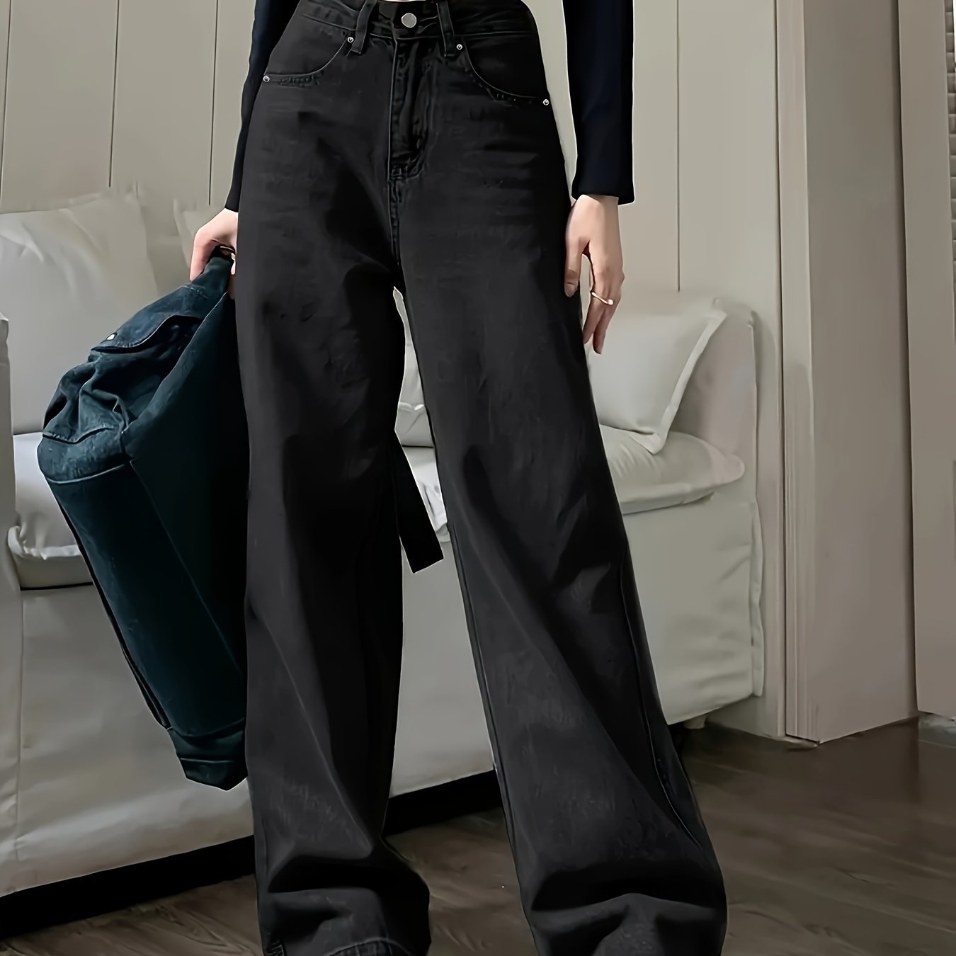 Vintage Loose Straight Leg Jeans With Multi Pockets, Casual Versatile Denim Pants For Women, Women's Clothing & Denim