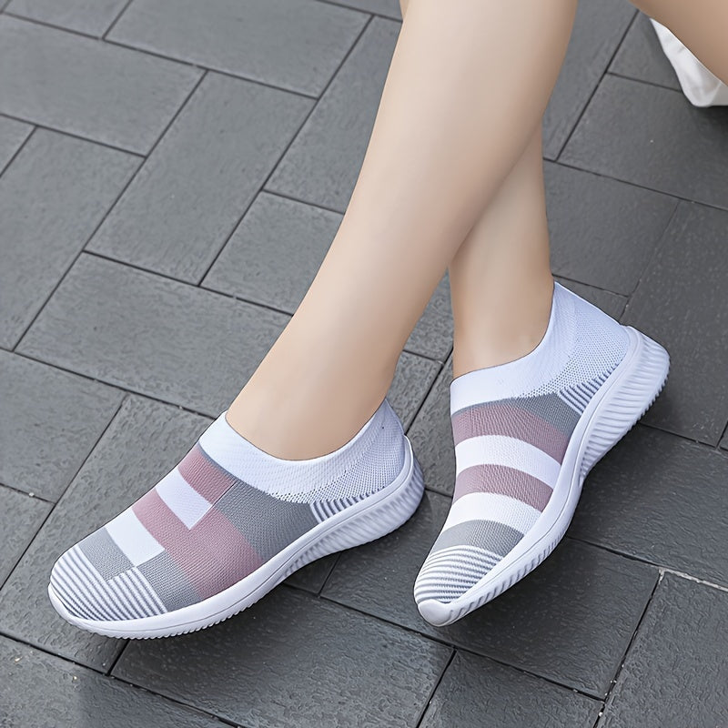 Women's Breathable Knit Sneakers, Casual Slip On Outdoor Shoes, Comfortable Low Top Shoes