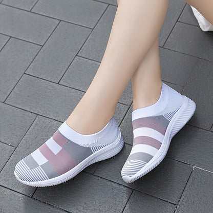 Women's Breathable Knit Sneakers, Casual Slip On Outdoor Shoes, Comfortable Low Top Shoes