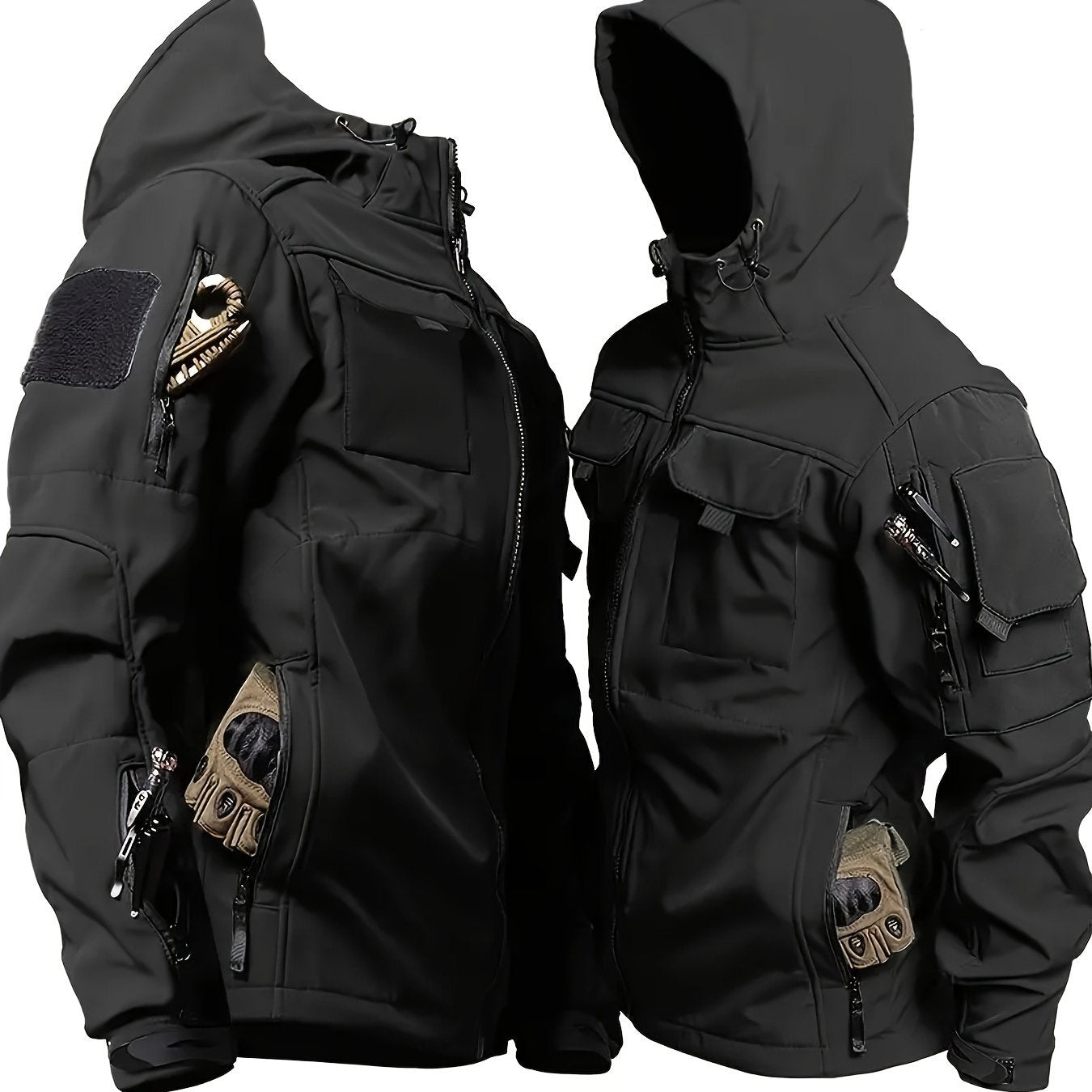 Men's Outdoor Zip Up Softshell Jacket With Pockets, Waterproof, Scratch Resistant And Warm Hooded Jacket For Outdoors