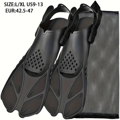 [Popular Choice] Qingsong Adjustable Snorkeling Fins with Buckles, Open Heel Design, Short Travel Swim Fins for Adults - Men and Women, Black