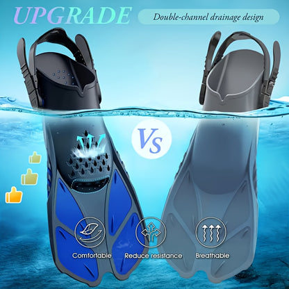 [Popular Choice] Qingsong Adjustable Snorkeling Fins with Buckles, Open Heel Design, Short Travel Swim Fins for Adults - Men and Women, Black