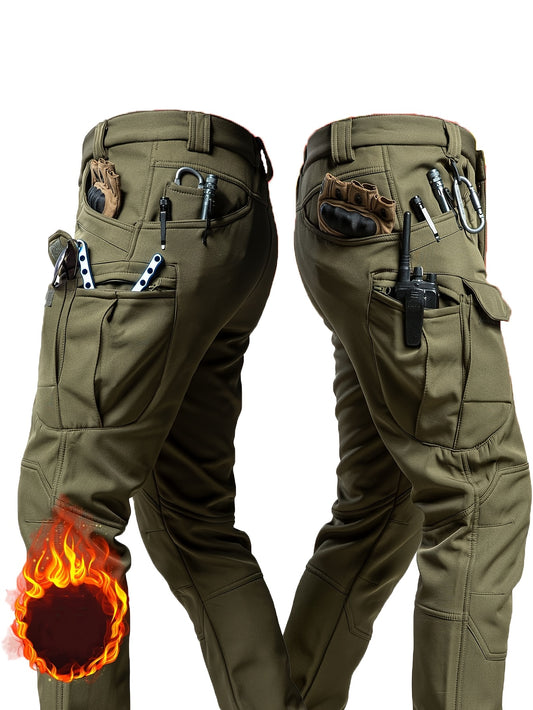 Men'S Outdoor Military Tactical Pants, Soft Shell Fleece Lined, Waterproof Windproof Warm Work Pants, Autumn/Winter Season, Polyester 90.70%, Spandex 9.30%, Solid Color, Sports Style, Regular Fit, Mid Waist, Woven Fabric, 320