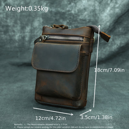 Genuine Leather Crossbody Bag, Casual Retro Style, Multi-Functional Outdoor Purse with 7-inch Mobile Phone Pocket, Hook Wear Belt, Uncharged - Ideal for Going Out