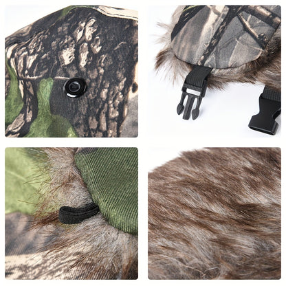 Camouflage Winter Trapper Hat Unisex Coldproof Fleece Ear Flap Hats Outdoor Hunting Hiking Bomber Hat For Women & Men