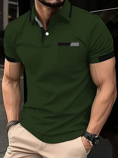 Elegant Men's Color Block Shirt - Casual & Stylish, Short Sleeve, Button Detail, Perfect for Home or Out