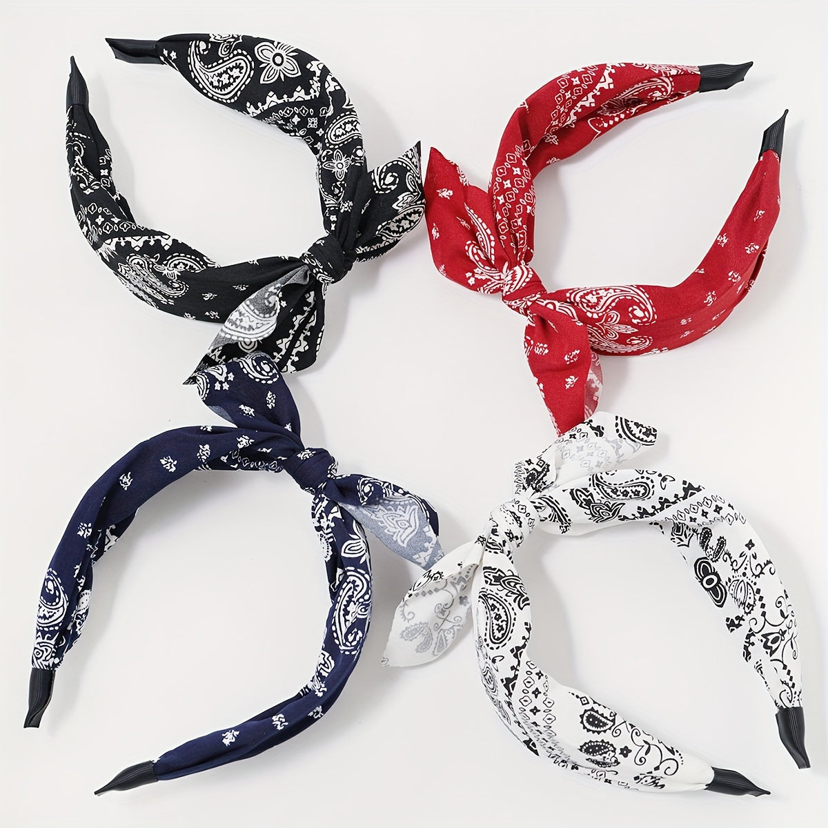 4PCS For A Set, Women's Multi-color Cashew Flower Fabric Bow Wide Edge Hair Accessories Headband, Fashionable Bosimi Style, Suitable For Daily Use