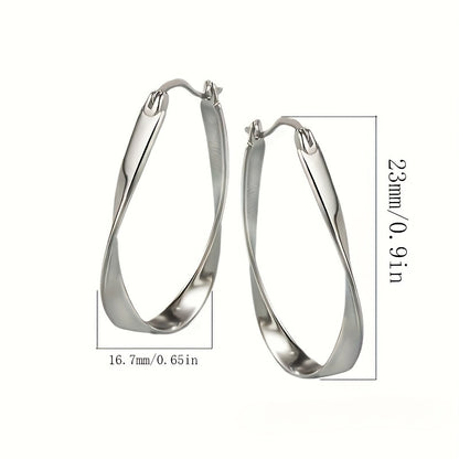 Elegant S925 Sterling Silver Mobius Twisted Design Earrings for Women, Hypoallergenic, Perfect Gift for Girlfriend, Suitable for Daily Wear - 2.9g, Atmospheric, Low Allergy,, Great for Girlfriends, Easter And Mother's Day, Fr