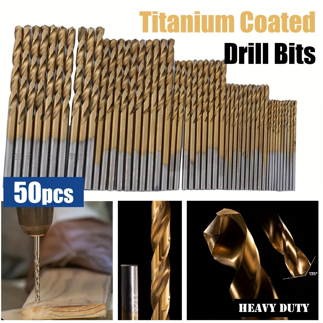 Ultimate Power Tools Electric Drill 50Pcs Titanium-Coated High-Speed Steel Drill Bit Set Perfect For Metal Steel, Aluminum & Copper Woodworking Hole Saw Drill Tools