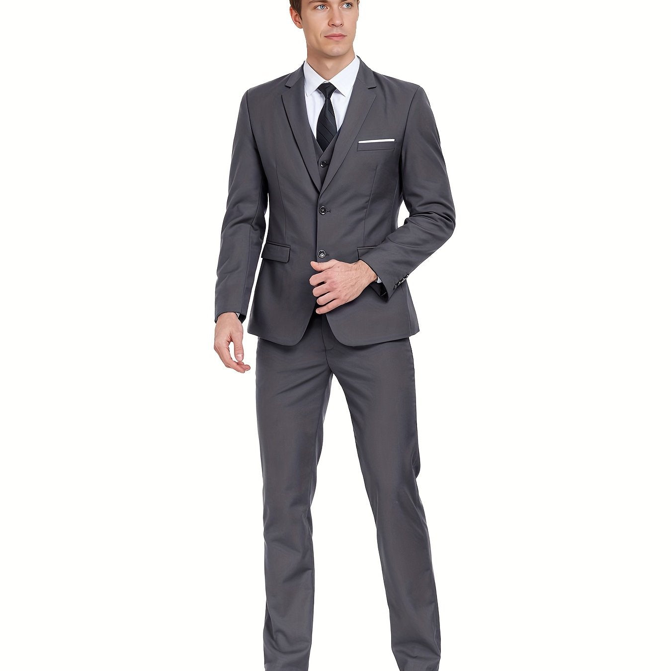 Men's Suits Set 3pcs Business Work Banquet Performance Travel Holiday Vacation Daily Birthday Gift Dress Tuxedo Jacket Coat Blazer Vest Pants Suit Set for Men Size XS-XXXL Wedding Season