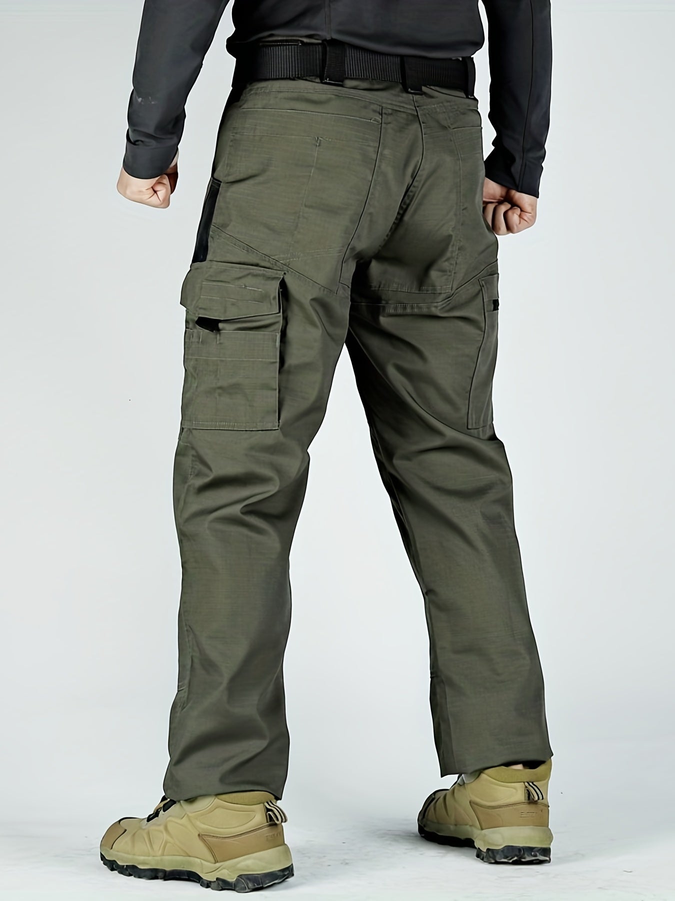 Men's Tactical Pants, Wear-Resistant Combat Training Multi-Pocket Water-Repellent Outdoor Pants, Polyester, Solid Color