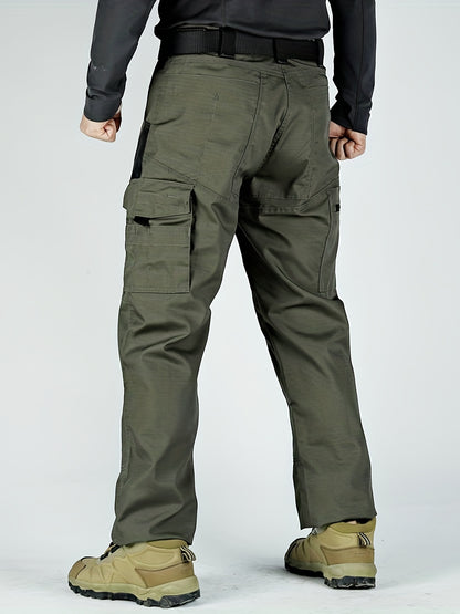 Men's Tactical Pants, Wear-Resistant Combat Training Multi-Pocket Water-Repellent Outdoor Pants, Polyester, Solid Color