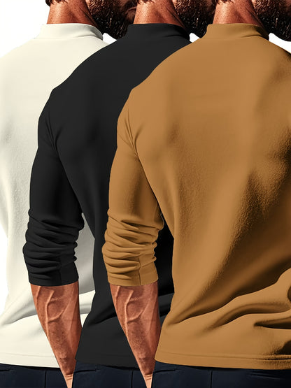 Men's 3pcs Set: Cozy Turtleneck Sweatshirts - Long Sleeve, Casual Pullover for Fall/Winter, Polyester Blend