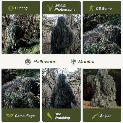 5-in-1 Ghillie Suit Pro - Blinds for Jungle Hunting, CS, Bird Watching, and Halloween Costume Prop - Ultimate Camouflage Clothing for Concealment and Versatility