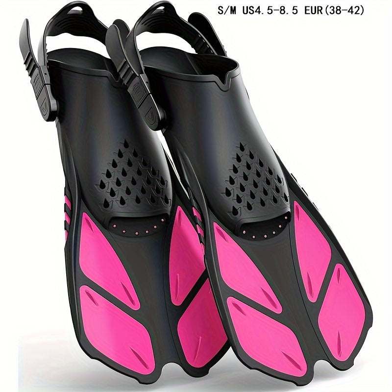 [Popular Choice] Qingsong Adjustable Snorkeling Fins with Buckles, Open Heel Design, Short Travel Swim Fins for Adults - Men and Women, Black