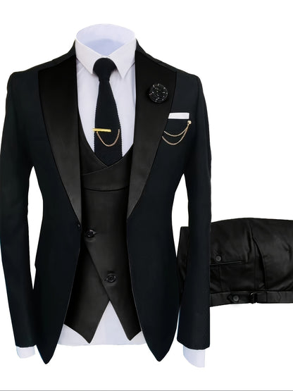 Men's 3pcs Slim Fit Suit Double Breasted Suit Men Formal Suit for Wedding Prom Dinner Party