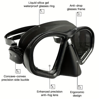 Wet Low Volume Freediving Mask Tempered Glass J-type Adults Diving Mask Snorkel Set with Camera Mount Black