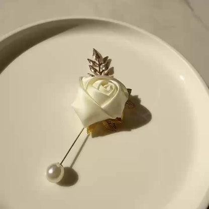 1pc High-end Faux Pearl & Rose Bud Boutonniere For Wedding Party Prom Decorations