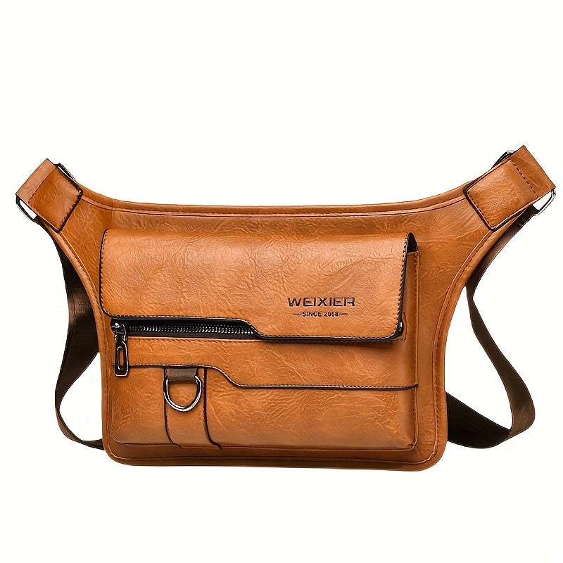 1pc Men's Vintage PU Leather Crossbody Bag - Large Capacity High Quality Chest Bag with Magnetic Closure, Multi-Compartment Design & Adjustable Strap (31.5inch) for Daily Commute, Casual Outings, Versatile Travel Pouch | Styl