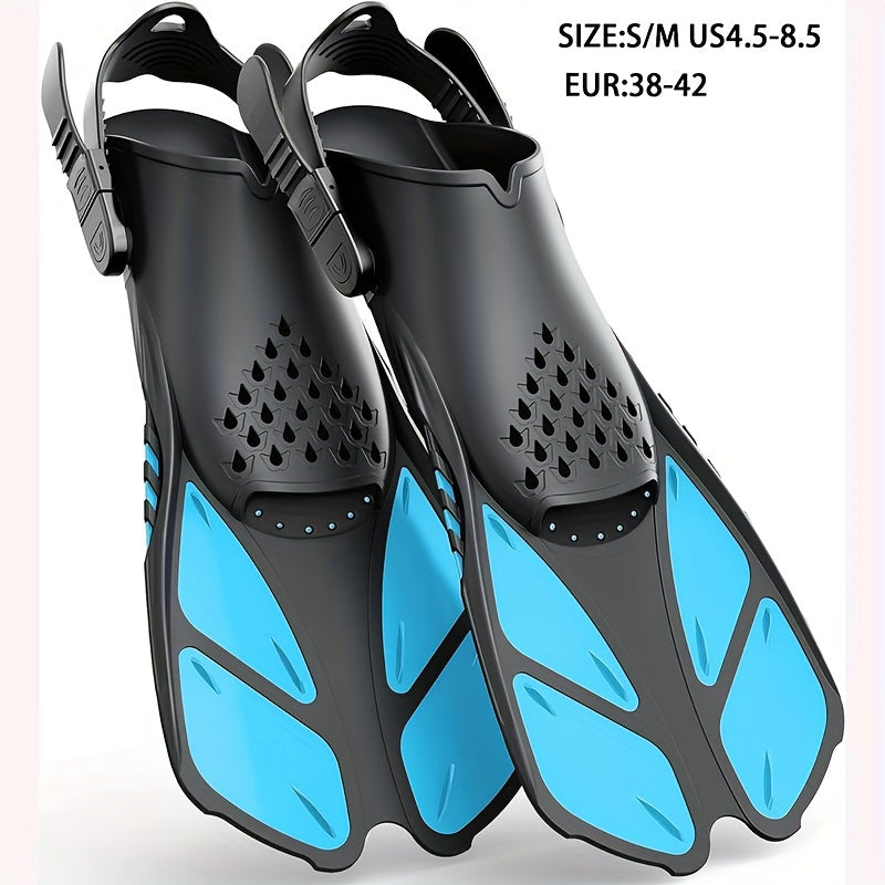 [Popular Choice] Qingsong Adjustable Snorkeling Fins with Buckles, Open Heel Design, Short Travel Swim Fins for Adults - Men and Women, Black