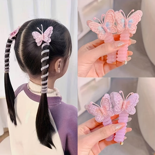 2 Cute Three-Dimensional Butterfly Phone Line Hair Rings, Suitable for Girls, High Elasticity Phone Line Hair Rings, Mixed Color Resin And Embroidered Butterfly Headpieces, Suitable for Daily And Casual Wear, Suitable for All
