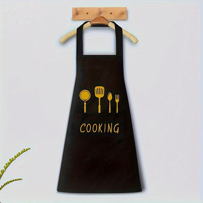 1pc & Kitchen Apron with Pockets, Adjustable Multi-Functional Design, 100% Polyester, Black & Green, Ideal for Coffee Bars & Restaurants, Durable & Easy to Clean, Apron
