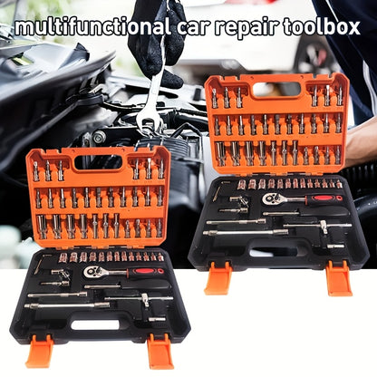 1 Set Professional Car Repair Tool Box: Portable, Durable, Easy-to-Use Ratchet Wrench Set - Suitable for Car, Ship, Motorbike Repair, Home Industrial Repair - Includes Portable Box