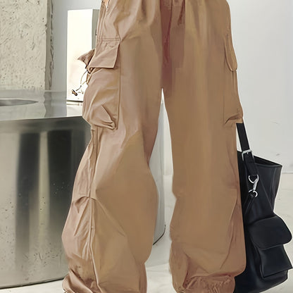 Stylish Wide Leg Cargo Pants with Flap Pockets - Comfortable Drawstring Waist, Relaxed Fit, Breathable Fabric, Perfect for Spring & Summer Outings - Women's Casual Clothing for Everyday Wear