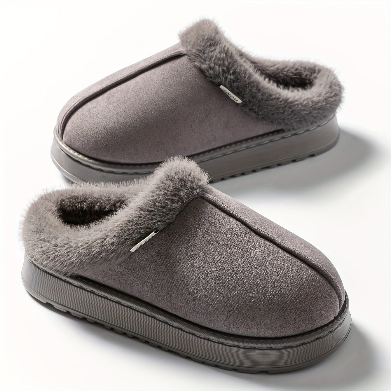Cozy Plush Winter Slippers - Elegant Black with Cream Fur Trim, Thick Cushioned EVA Sole, Non-Slip, Hand Washable Indoor Shoes, Indoor Slippers