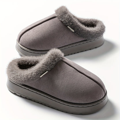 Cozy Plush Winter Slippers - Elegant Black with Cream Fur Trim, Thick Cushioned EVA Sole, Non-Slip, Hand Washable Indoor Shoes, Indoor Slippers