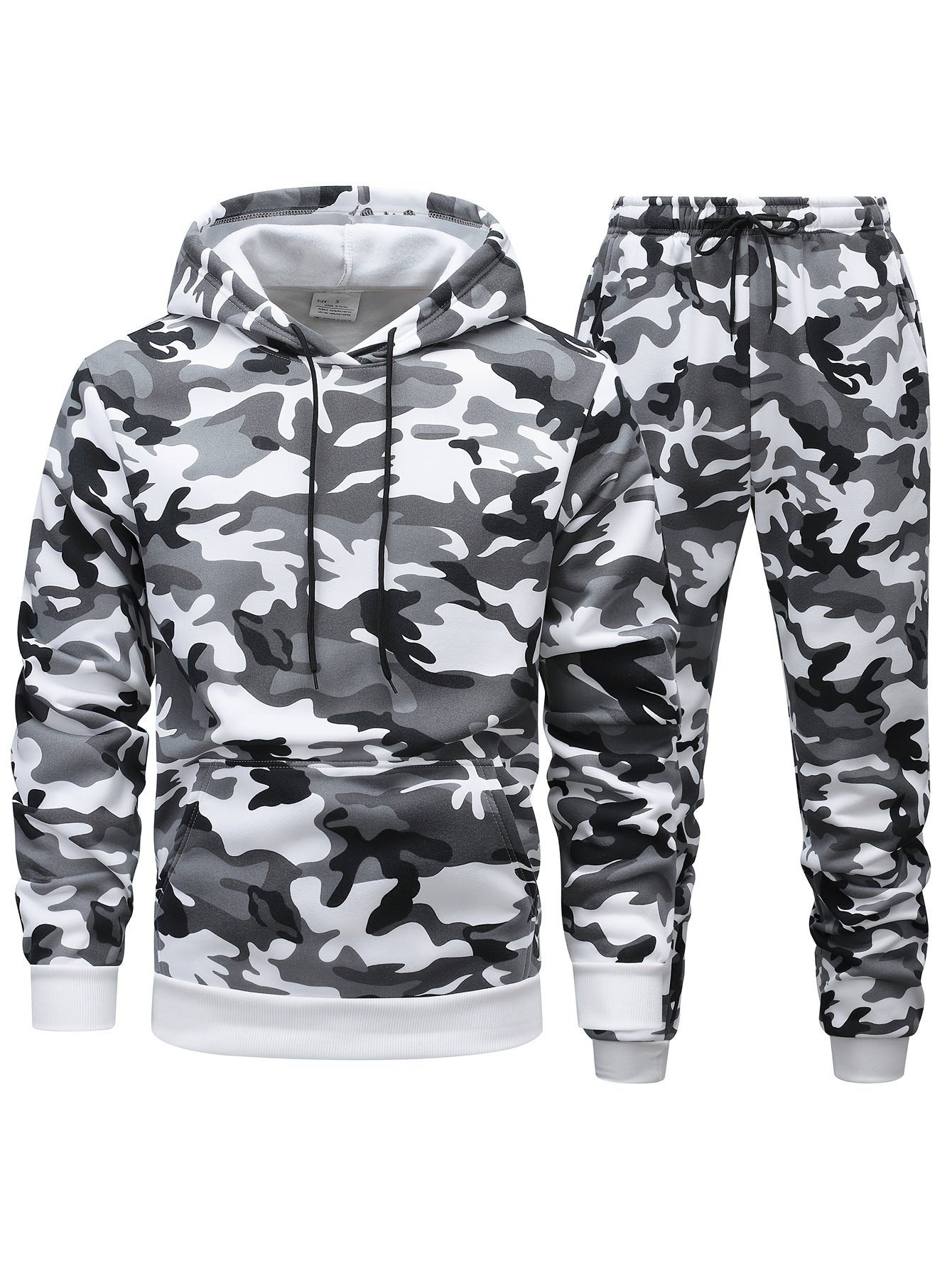 Men'S Camo Hooded Sweatshirt and Pants Set, Casual Outdoor Polyester 100% Full Body Suit, Long Sleeve Pullovers with Drawstring, Regular Fit, 3D Printing, Knit Fabric, Slight Stretch, for Hiking, Camping, Hunting, Running, Tr